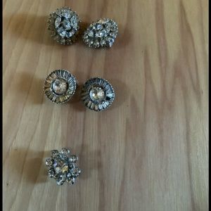 Rhinestone earrings and pin